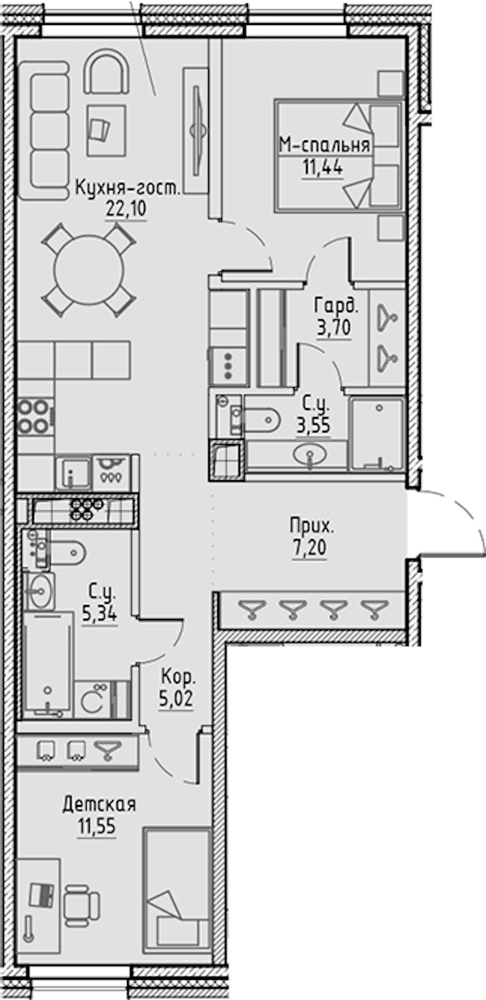 2-комнатная квартира 69.9 м², 7/10 эт., ЖК «LEGENDA Сампсониевский 32»